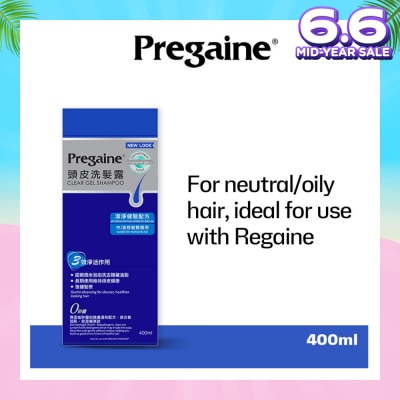 PREGAINE Clear Gel Thinning Hair Care Shampoo Silicon Free (For Normal or Oily Hair + Ideal For Use With Regaine) 400m