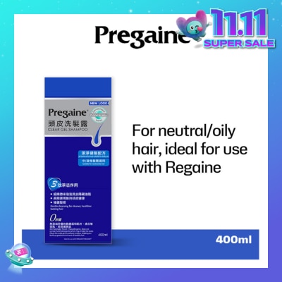 PREGAINE Clear Gel Thinning Hair Care Shampoo Silicon Free (For Normal or Oily Hair + Ideal For Use With Regaine) 400m