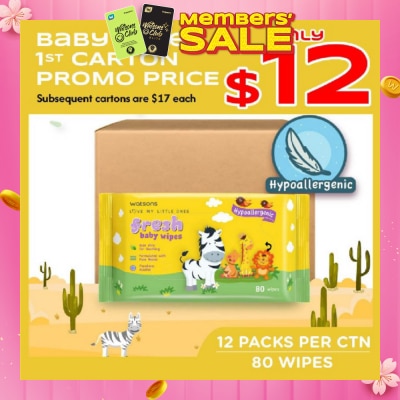 WATSONS Watsons Hypoallergenic Fresh Baby Wipes 80s x 12 packs (For Sensitive Skin)