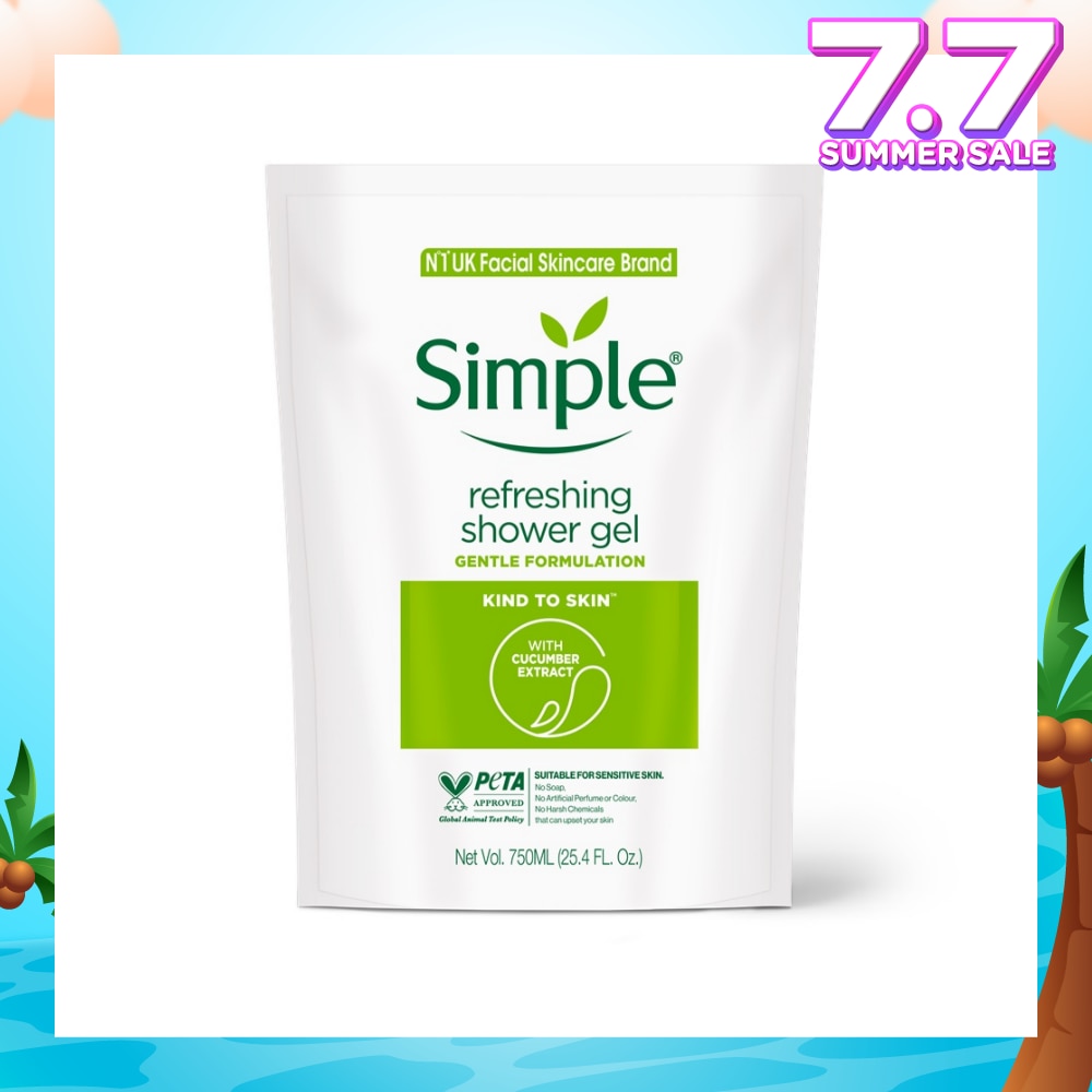 Kind To Skin (Kts) Refreshing Shower Gel Refill (No Soap Or Harsh Chemicals, No Artificial Perfume Or Colour, No Animal Derived Ingredients) 750ml