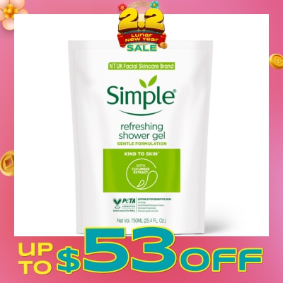 SIMPLE Kind To Skin Refreshing Shower Gel 750ml Refill 750ml (Expiry: April`2026)