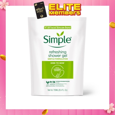 SIMPLE Kind To Skin Refreshing Shower Gel 750ml Refill 750ml (Expiry: April`2026)
