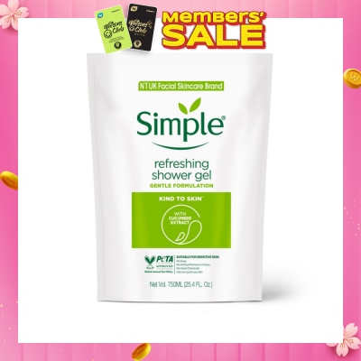SIMPLE Kind To Skin Refreshing Shower Gel 750ml Refill 750ml (Expiry: April`2026)