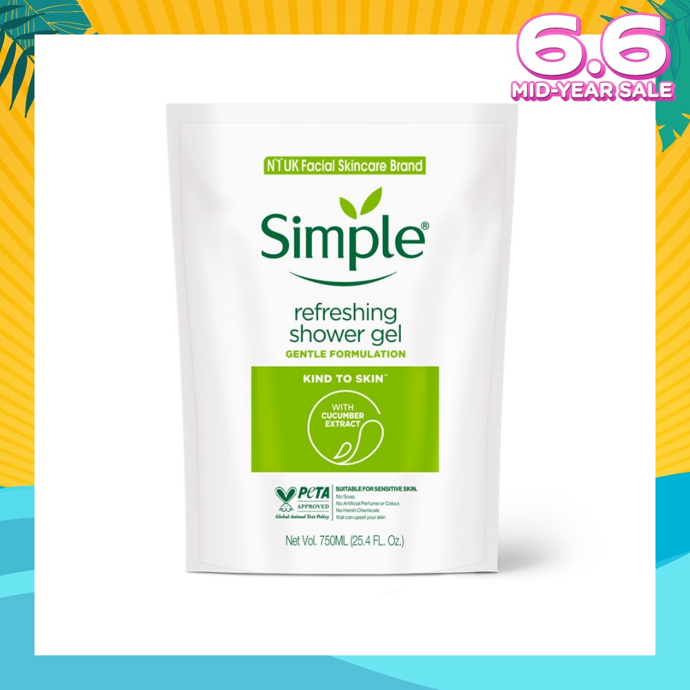 Kind To Skin (Kts) Refreshing Shower Gel Refill (No Soap Or Harsh Chemicals, No Artificial Perfume Or Colour, No Animal Derived Ingredients) 750ml
