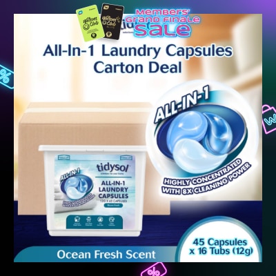 TIDYSOL All-In-1 Laundry Capsule Ocean Fresh 12g x 45s x 16 Tubs (Per Carton)