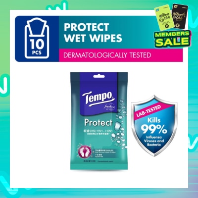 TEMPO Protect Mini Antibacterial Wet Wipes Handy Size (Kills 99% Influenza Viruses & Bacteria) 10 Sheets