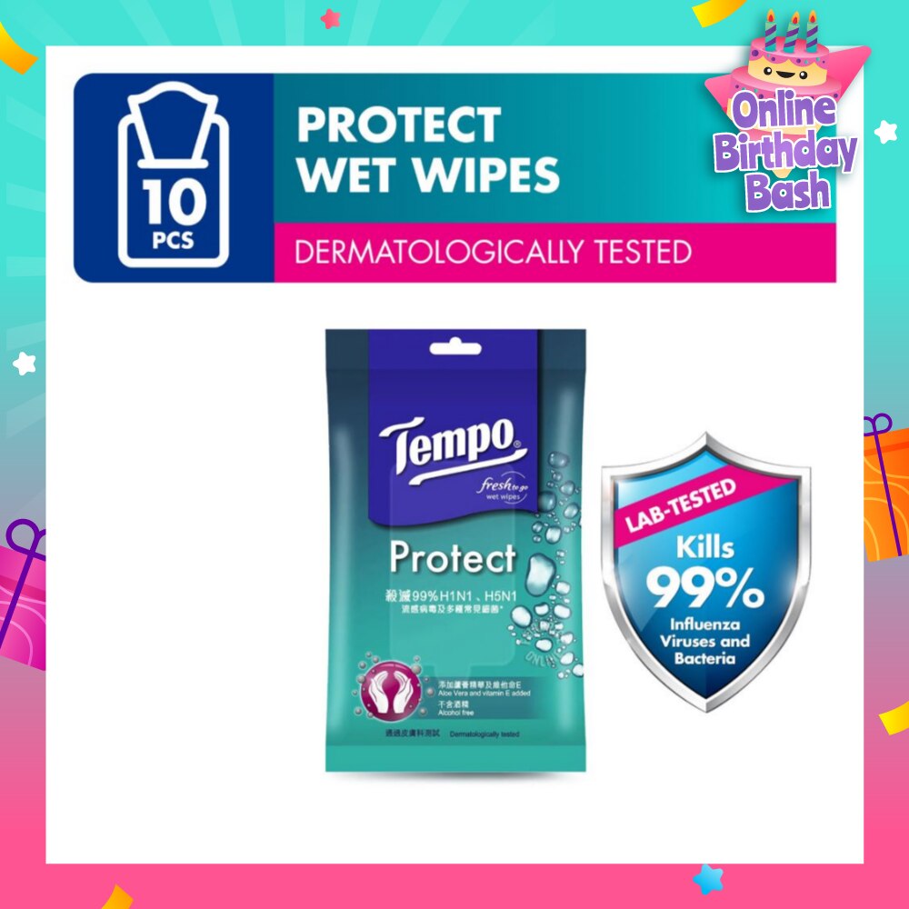 Protect Mini Antibacterial Wet Wipes Handy Size (Kills 99% Influenza Viruses & Bacteria) 10 Sheets