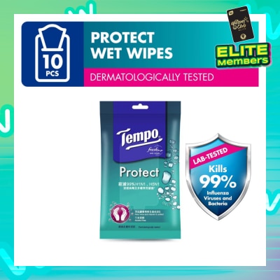 TEMPO Protect Mini Antibacterial Wet Wipes Handy Size (Kills 99% Influenza Viruses & Bacteria) 10 Sheets