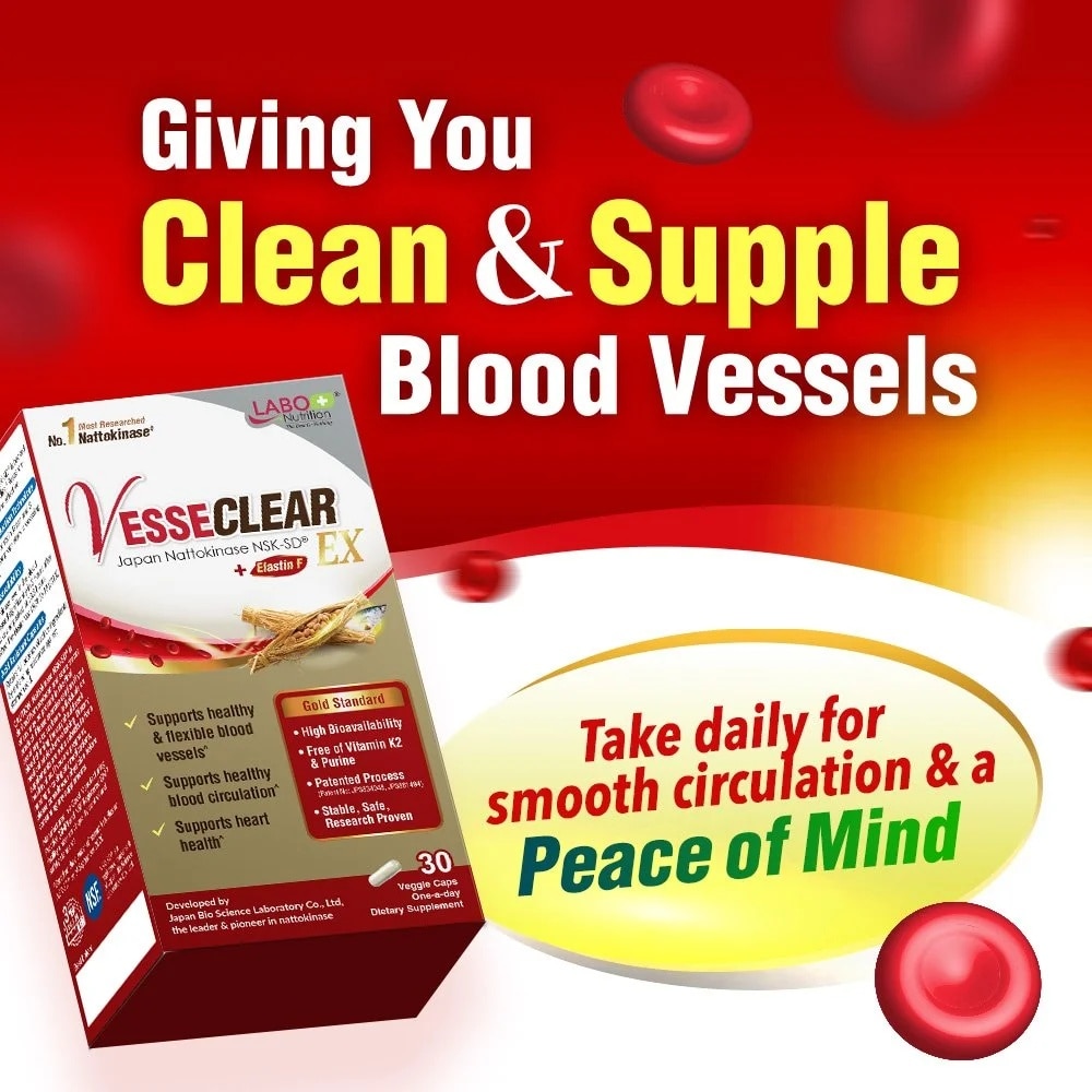 VesseClear EX Dietary Supplement Capsule (To Clean & Flexible Blood Vessel, Healthy Blood Pressure, Circulation & Heart) 30s