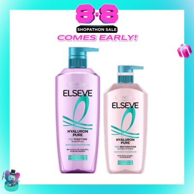 L'OREAL PARIS ELSEVE - Hyaluron Pure 72h Purifying Shampoo + Conditioner Bundle Set 1s