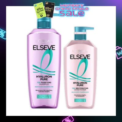 L'OREAL PARIS ELSEVE Hyaluron Pure 72h Purifying Shampoo + Conditioner Bundle Set 1s