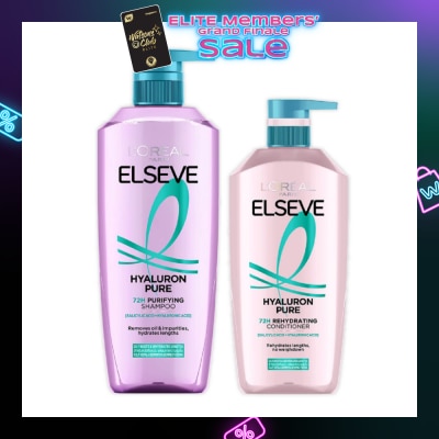L'OREAL PARIS ELSEVE Hyaluron Pure 72h Purifying Shampoo + Conditioner Bundle Set 1s