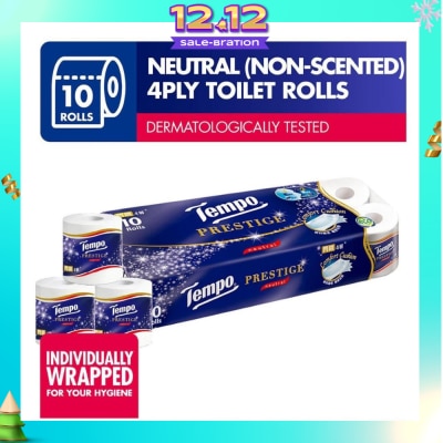 TEMPO Prestige Neutral 4-Ply Non-Scented Toilet Roll 10s
