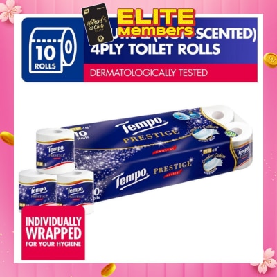 TEMPO Prestige Neutral 4-Ply Non-Scented Toilet Roll 10s