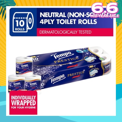 TEMPO Prestige Neutral 4-Ply Non-Scented Toilet Roll 10s