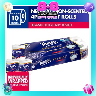 TEMPO - Prestige Neutral 4-Ply Non-Scented Toilet Roll 10s