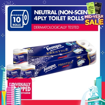 TEMPO Prestige Neutral 4-Ply Non-Scented Toilet Roll 10s