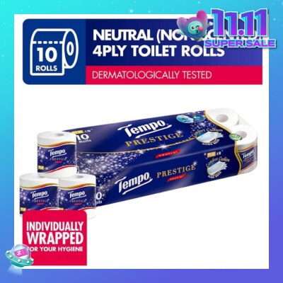 TEMPO Prestige Neutral 4-Ply Non-Scented Toilet Roll 10s