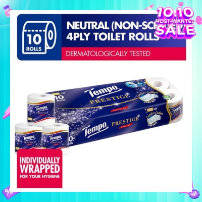 TEMPO Prestige Neutral 4-Ply Non-Scented Toilet Roll 10s