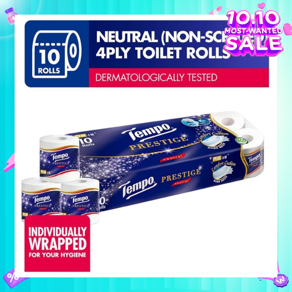 Prestige Neutral 4-Ply Non-Scented Toilet Roll 10s