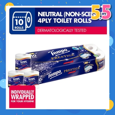 TEMPO Prestige Neutral 4-Ply Non-Scented Toilet Roll 10s