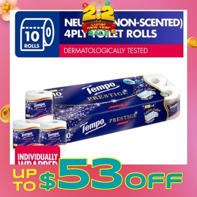 TEMPO Prestige Neutral 4-Ply Non-Scented Toilet Roll 10s