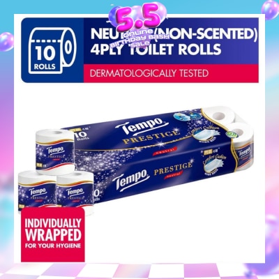 TEMPO - Prestige Neutral 4-Ply Non-Scented Toilet Roll 10s