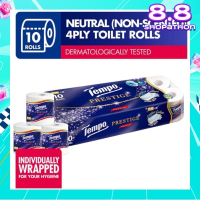 TEMPO Prestige Neutral 4-Ply Non-Scented Toilet Roll 10s