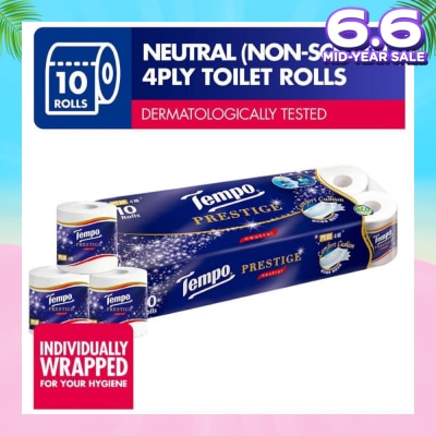 TEMPO Prestige Neutral 4-Ply Non-Scented Toilet Roll 10s