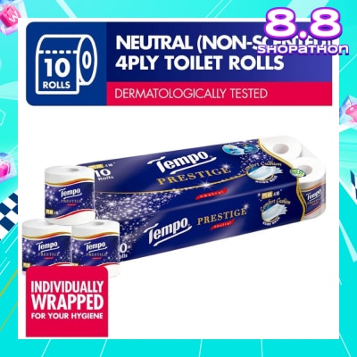 TEMPO Prestige Neutral 4-Ply Non-Scented Toilet Roll 10s