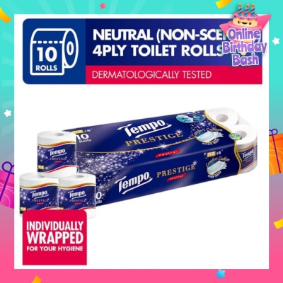 TEMPO Prestige Neutral 4-Ply Non-Scented Toilet Roll 10s