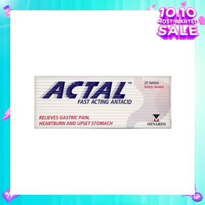 ACTAL Fast Acting Antacid Tablets (Relieves Gastric Pain, Heartburn & Upset Stomach) 20s