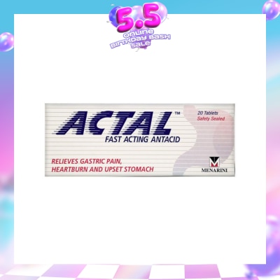 ACTAL - Fast Acting Antacid Tablets (Relieves Gastric Pain, Heartburn & Upset Stomach) 20s