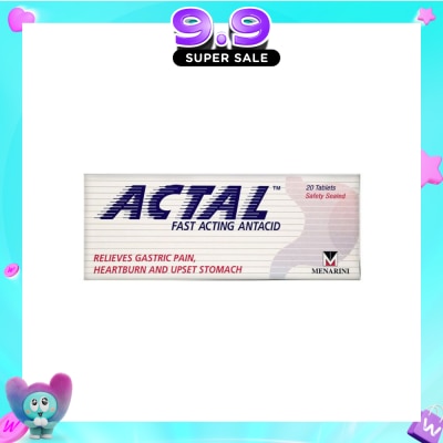 ACTAL - Fast Acting Antacid Tablets (Relieves Gastric Pain, Heartburn & Upset Stomach) 20s image