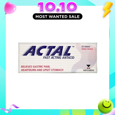 ACTAL Fast Acting Antacid Tablets (Relieves Gastric Pain, Heartburn & Upset Stomach) 20s image