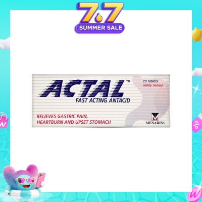 ACTAL - Fast Acting Antacid Tablets (Relieves Gastric Pain, Heartburn & Upset Stomach) 20s