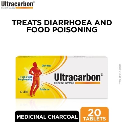 ULTRACARBON Tablets 250mg Clinically Proven FAST Relief Medicinal Charcoal (Treats Diarrhoea and Food Poisoning) 20s