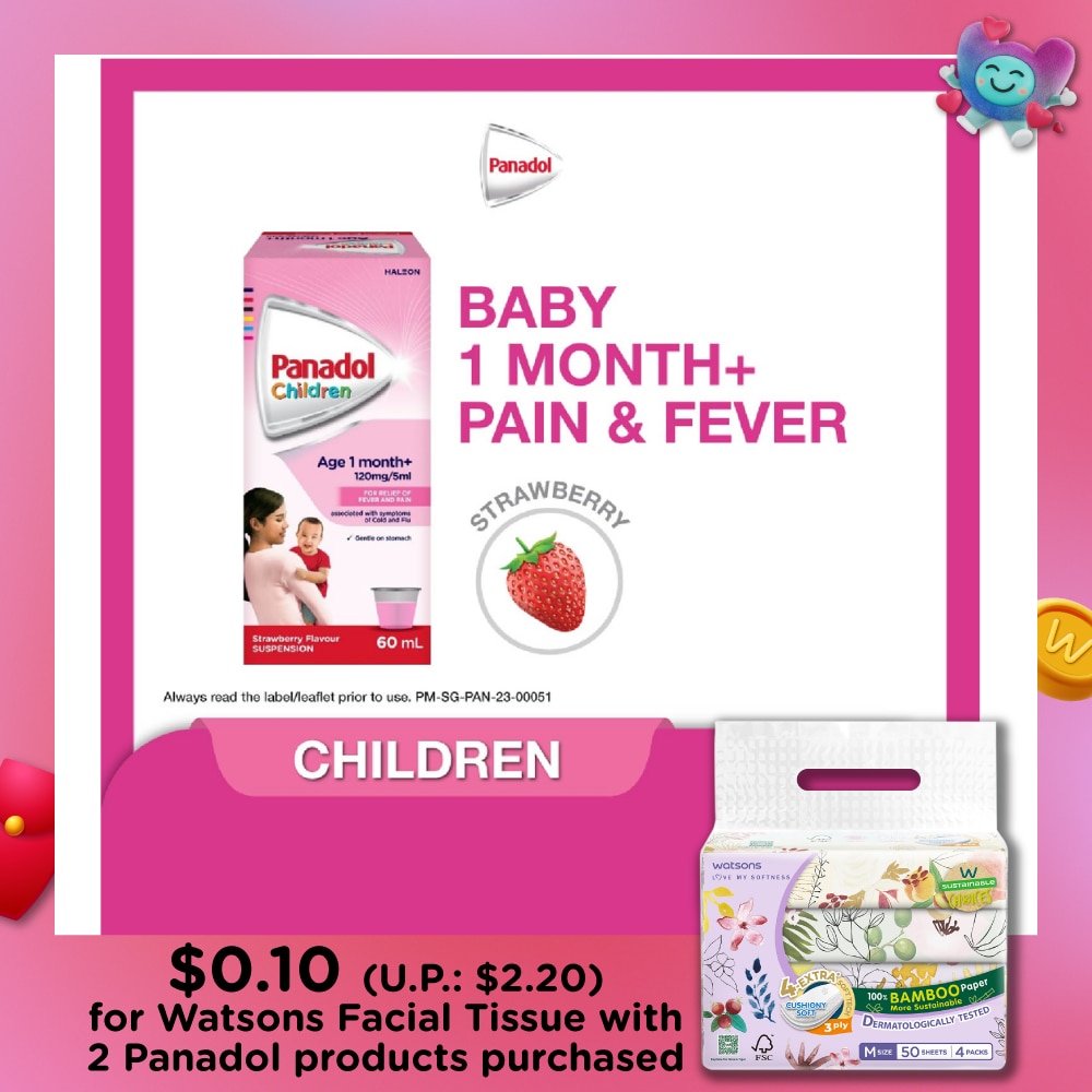 Suspension Strawberry Flavour For Children (For 1yr to 6yr old + Relieve Fever + Pain) 60ml (Expiry: Nov`2026)