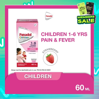 PANADOL Suspension Strawberry Flavour For Children (For 1yr to 6yr old + Relieve Fever + Pain) 60ml
