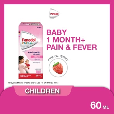 PANADOL - Suspension Strawberry Flavour For Children (For 1yr to 6yr old + Relieve Fever + Pain) 60ml (Expiry: Nov`2026)