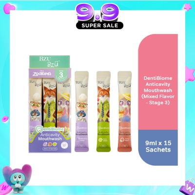 BZU BZU - DentiBiome Zootopia Anticavity Mixed Flavour Sachet Mouthwash (Stage 3, for Age 7-12) 9ml x 15s image