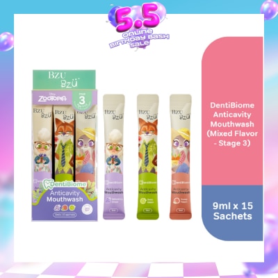 BZU BZU - DentiBiome Zootopia Anticavity Mixed Flavour Sachet Mouthwash (Stage 3, for Age 7-12) 9ml x 15s