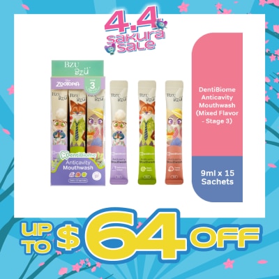 BZU BZU - DentiBiome Zootopia Anticavity Mixed Flavour Sachet Mouthwash (Stage 3, for Age 7-12) 9ml x 15s