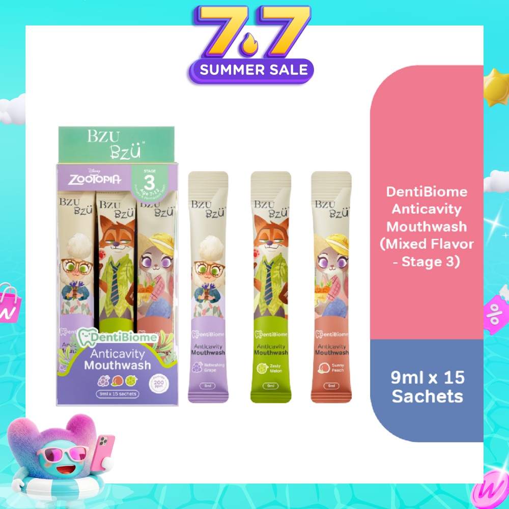 DentiBiome Zootopia Anticavity Mixed Flavour Sachet Mouthwash (Stage 3, for Age 7-12) 9ml x 15s