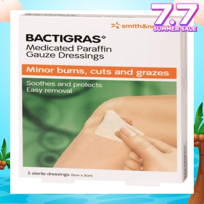 SMITH & NEPHEW Medicated Paraffin Gauze Dressing (5cm x 5cm) 5s