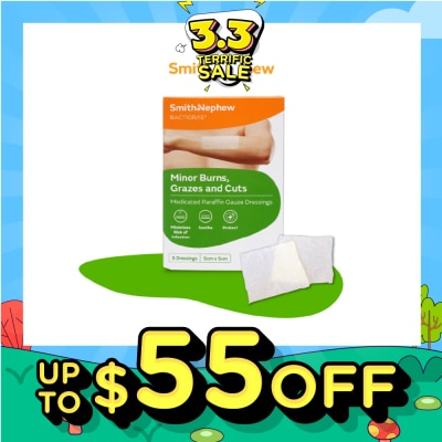 SMITH & NEPHEW Medicated Paraffin Gauze Dressing (5cm x 5cm) 5s