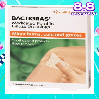 SMITH & NEPHEW Medicated Paraffin Gauze Dressing (5cm x 5cm) 5s