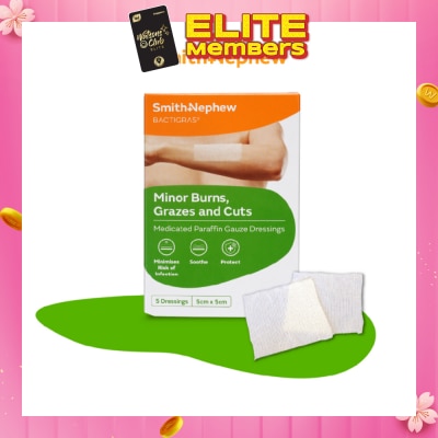 SMITH & NEPHEW Medicated Paraffin Gauze Dressing (5cm x 5cm) 5s