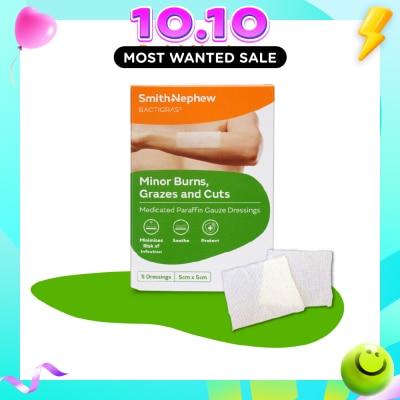 SMITH & NEPHEW Medicated Paraffin Gauze Dressing (5cm x 5cm) 5s image
