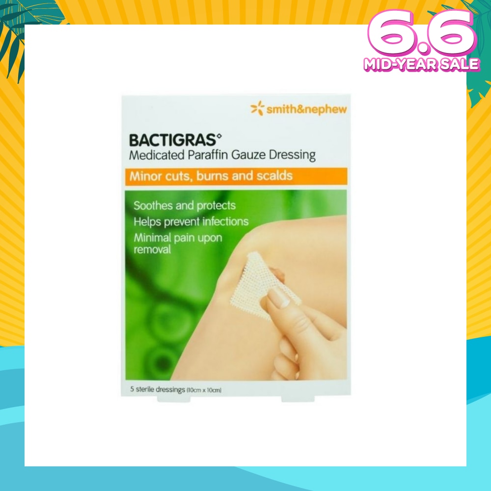 Bactigras Medicated Paraffin Gauze Dressing Sterile (10cm x 10cm) 5s (Expiry: Feb`2026)